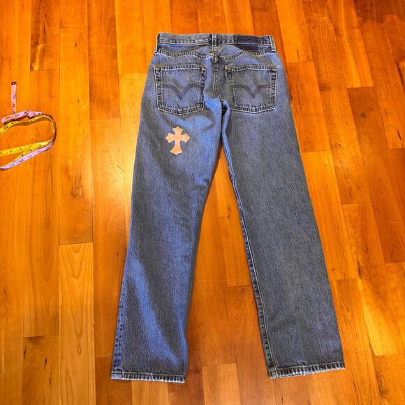 Vintage Levi's 501 " Chrome Hearts " patchwork crosses womens jeans 2000s 00s - Picture 3 of 16